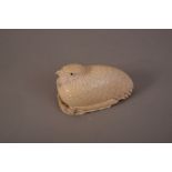 C18th Chinese finely carved ivory quail-form box and cover, 9.6cm long.