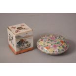 C19th Chinese famille rose 'mille fleur' circular ink box and cover, Qianlong six-character mark;