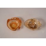 Chinese agate peach-form brush washer 6.8cm wide; together with an agate ear cup carved to the