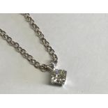 White gold single stone diamond pendant necklace of 30 points approx
