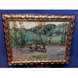 C20th Continental School, Figure with Horses in Landscape, oil on canvas, indistinctly signed,