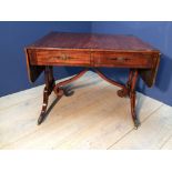 Regency mahogany & coromandle banded sofa table fitted with 2 frieze drawers on dual end supports