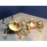 Pair of Empire style gilt metal 6 branch chandeliers