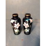 Pair Loetz purple glass vases decorated with flowers 14 cm H