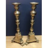 Large pair of silvered altar sticks 111cm high