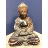 Large antique wooden seated Buddha, 69cmH