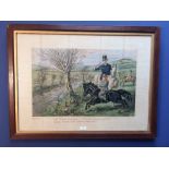 After John Leech, C19th large oak framed Hunting print relating to Raggles and Master George,