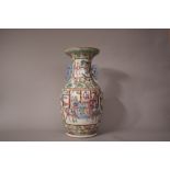 C19th Chinese famille rose twin-handled vase decorated with panels of figural scenes, 45cm high.