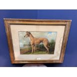 Gilt framed oil painting study of a Lurcher Dog in a Country Landscape, 26x36cm