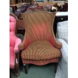 Good quality modern designer pointed winged armchair upholstered in maroon velvet stripe & a 1960's