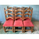 Set of 6 modern heavy pine ladder back kitchen/dining chairs