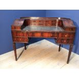 Late C19th mahogany Carlton House desk of typical curved form fitted with small drawers & a well