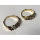 18 carat yellow gold diamond and ruby ring, a similar 9 carat ring