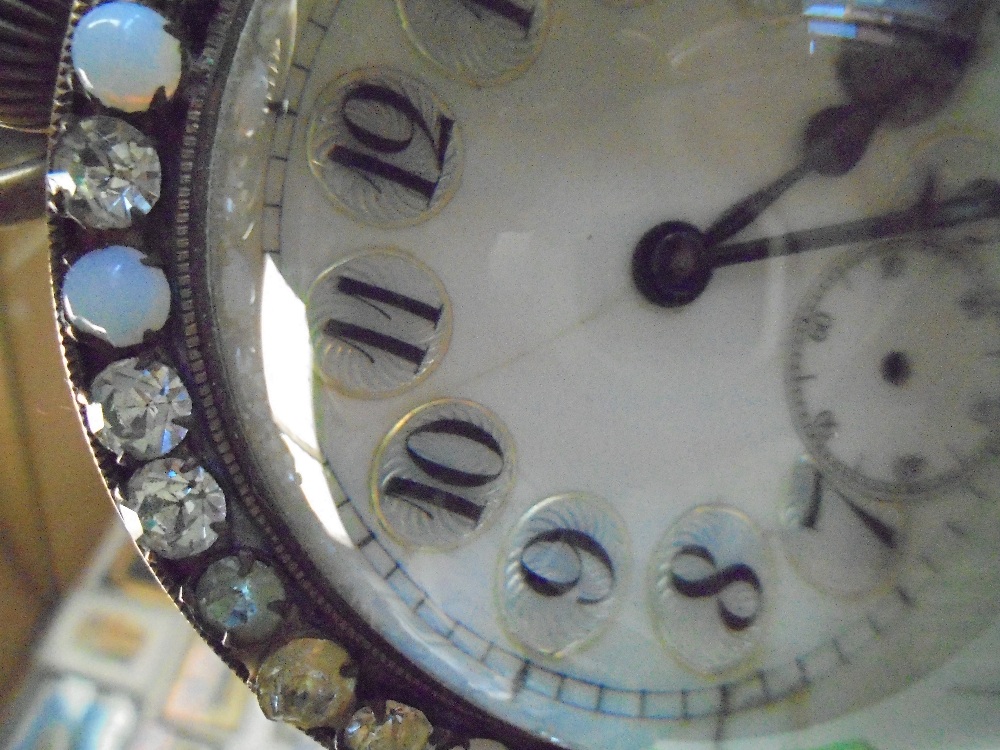 Early C20th white marble & gilt metal watch holder and watch, the dial with subsidiary seconds in - Image 2 of 6