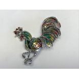Silver plique a jour rooster brooch