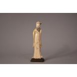 C17th/18th Chinese ivory carving of a scholar, 23cm high, wood stand.