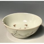 C20th Chinese porcelain bowl in coloured enamels with flowering branches, 4 char mark to base 11.5