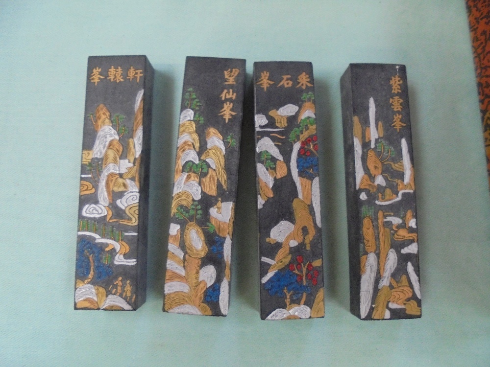 Pair of C19th Chinese ivory seals; together with eight ink blocks, and a 'landscape' scroll. - Image 5 of 6