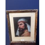 Ornate gilt framed oil painting portrait of A Middle Eastern Man in Traditional Attire, 24.5x19cm