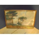 LAWRENCE LINNELL, Scotch Firs watercolour, signed, gallery label verso, 36x56cm