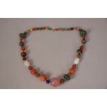 Chinese necklace composed of mixed beads including coral, amber, agate and lapis lazuli.