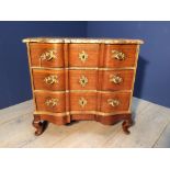 Early C19th Danish oak and pine small serpentine front 3 drawer commode with ormolu and gilded