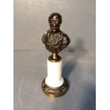 Bronze bust depicting a Gentleman on brass and white marble stand 21 cm H