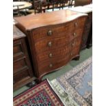 George III mahogany Serpentine fronted chest of 4 long drawers on bracket feet, 97cmW