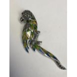 Silver marcasite and plique a jour parrot brooch