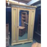 Good Victorian pine, mirrored door, fitted compactum with original decorative paintwork, 141Lx22Hcm
