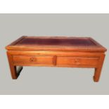 Chinese hardwood low altar table on square legs, 102cmW