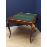 C19th Kingwood & rosewood crossbanded card table in Louis XV taste with gilt metal mounts on slender