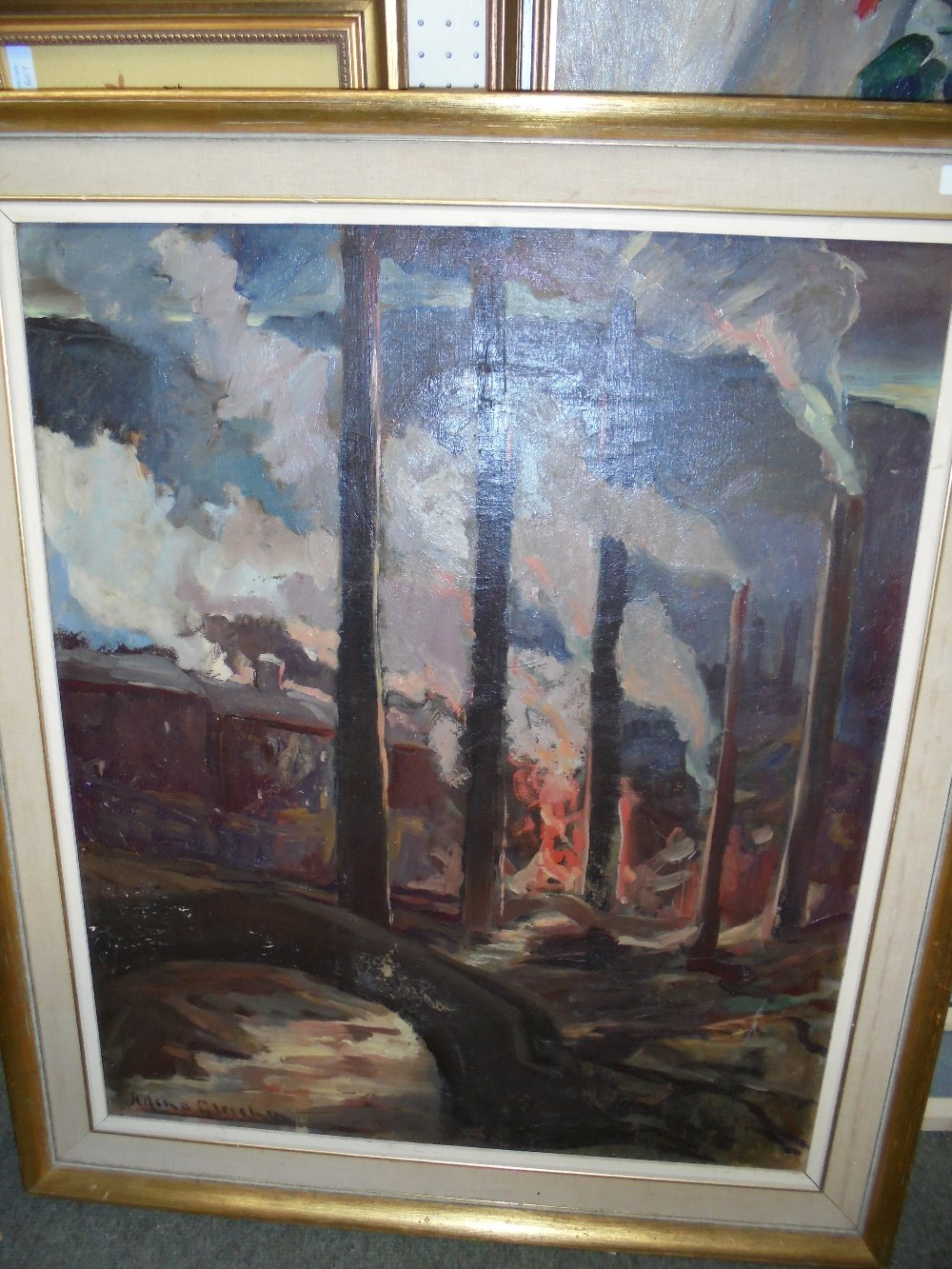 HELENE GLEICHEN, Fires at Night, oil on canvas, signed, 75x63cm - Image 2 of 4