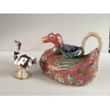 Chinese pottery polychrome enamelled duck & chick, together with a C19th Continental porcelain