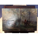 STONE, C20th pair of Hunting Scenes, oil on stained wood panel, signed, 23.5x18cm