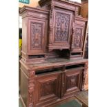 French carved oak dresser, 162cmW (elements missing)