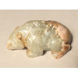 Chinese mottled brown / grey green jade carving of a bear 8cmL