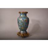 C19th Chinese mounted cloisonne vase decorated with butterflies flying amid leafy floral sprays,