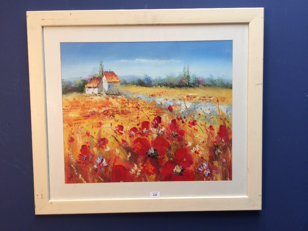 Oil painting of Poppy fields in Provence, signed & a Studio framed gallery print of A View of a