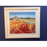 Oil painting of Poppy fields in Provence, signed & a Studio framed gallery print of A View of a