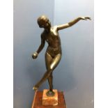 After L. Allios, Nude female with ball in hand, bronze on square marble base, signed, figure 75cmH