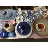 Qty of decorative china and pottery incl bowls, jugs, platters etc. mainly blue and white