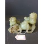 Chinese jade carving of 3 temple dogs, 15cmL