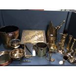 Brass and copper coal/log bucket & assorted copper & brass