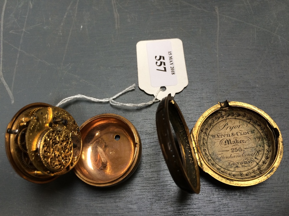 C18th silver gilt cased pocket watch, the verge four pillar movement signed Charles Davidson, - Image 3 of 6