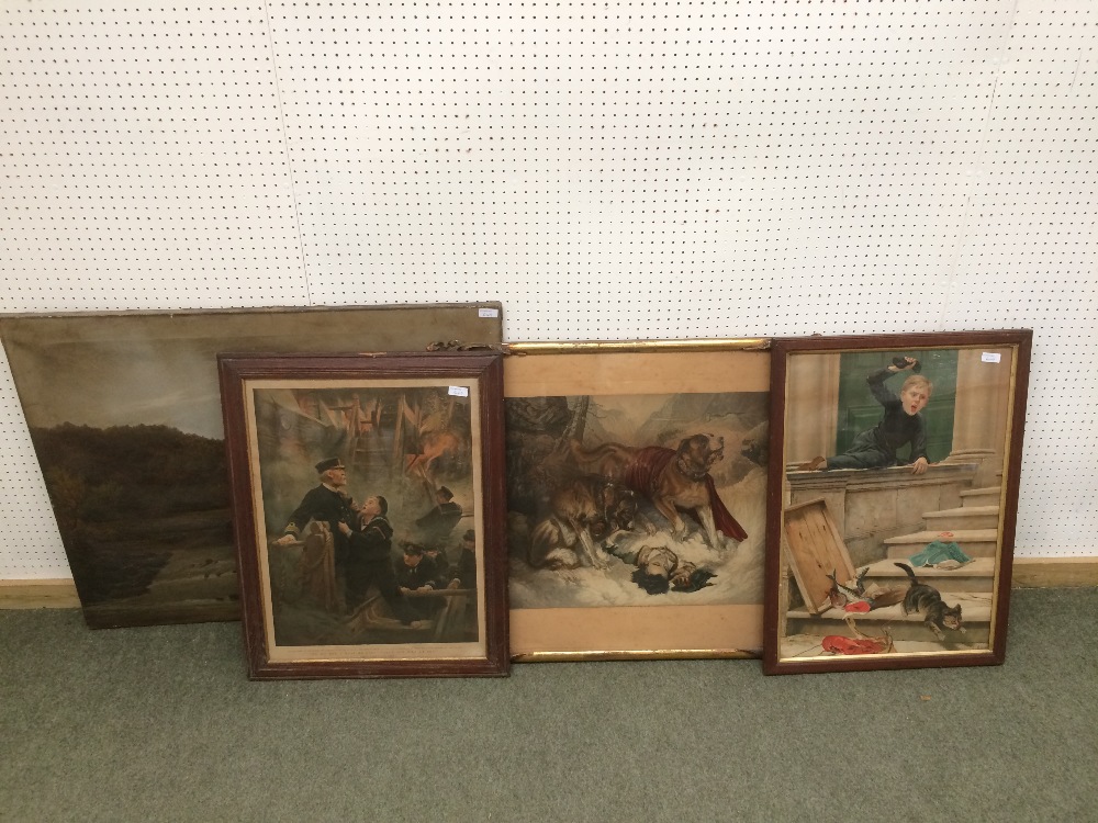 4 C19th Chromolithographs, an oil on canvas landscape & various prints