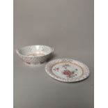 Samson of Paris porcelain floral decorated basket on stand with pierced borders