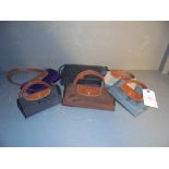 5 Longchamp handbags, 3 small & 2 medium & a navy leather handbag