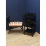 Edwardian upholstered window seat and mid Victorian ebonised two tier étagère