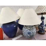 Pair of blue lamps & 2 others (4)